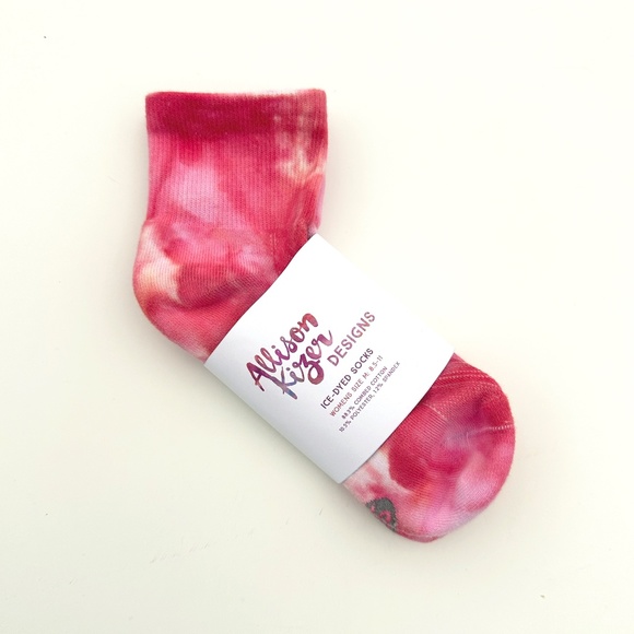 Strawberry Pink Tie Dye Ankle Socks Watermelon Red Pink Ice Dye Hand Dyed Socks - Picture 2 of 4